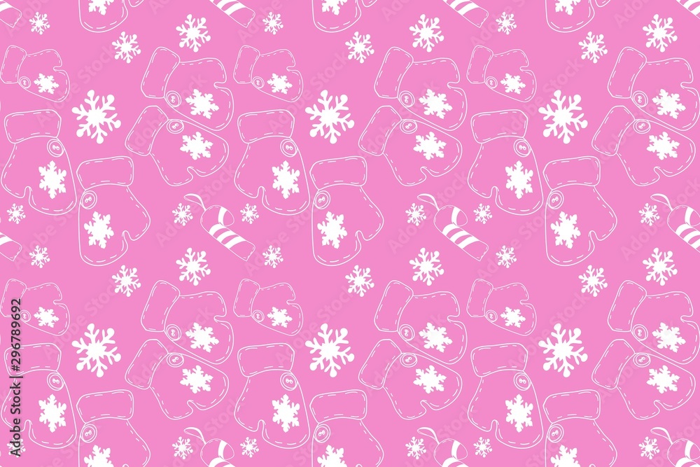 Christmas graphic ornament of snowflakes and mittens, seamless pattern, raster copy Christmas graphic ornament of snowflakes and mittens, seamless pattern, raster copy