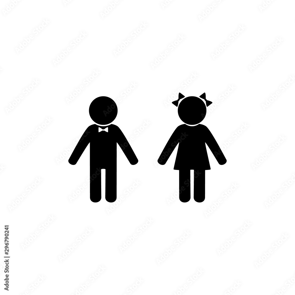 Icons boy and girl. A boy with a tie, a girl with bows. Stroke vector logo, web graphics. Vector illustration isolated on a white background. Icons boy and girl. A boy with a tie, a girl with bows. Stroke vector logo, web graphics. Vector illustration isolated on a white background.