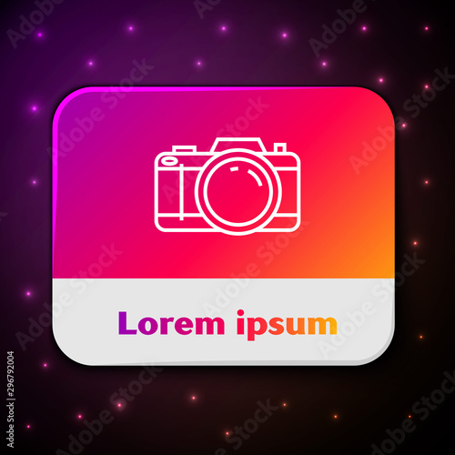 White line Photo camera icon isolated on black background. Foto camera icon. Rectangle color button. Vector Illustration
