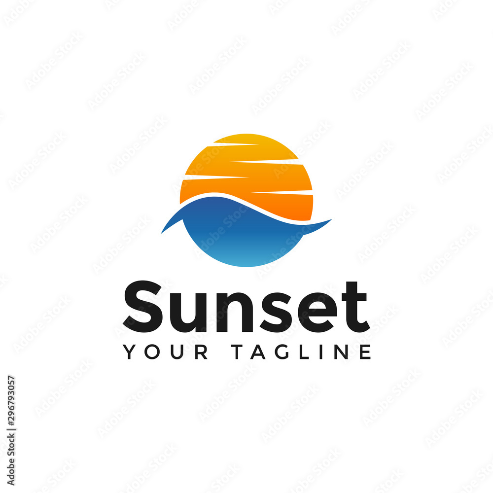 Summer Travel Sunset Beach Logo Design Template Summer Travel Sunset Beach Logo Design Template