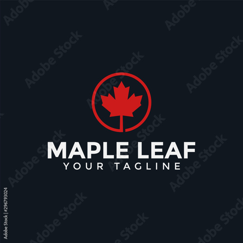 Circle Canada Red Maple Leaf Logo Design Template