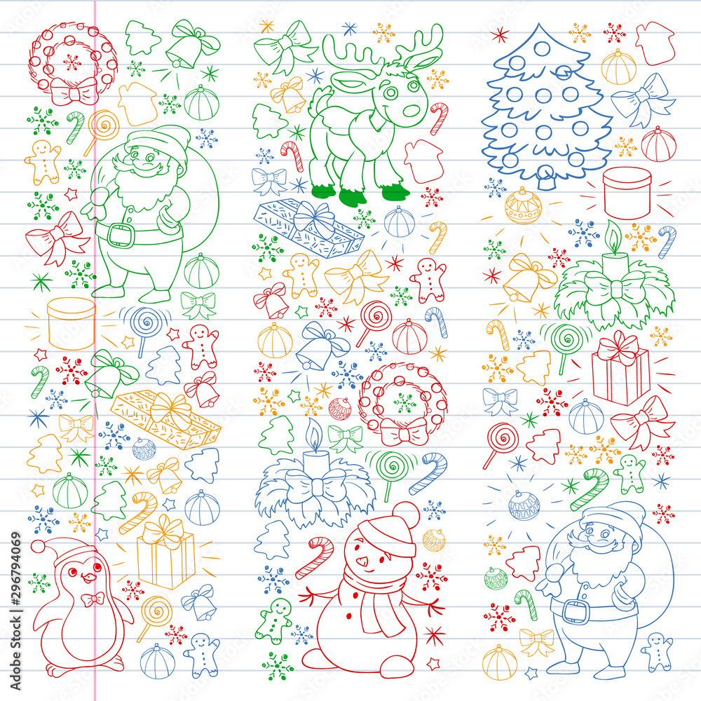 Merry Christmas and happy new year. Santa Claus, deer, snowman, penguin. Vector pattern. Merry Christmas and happy new year. Santa Claus, deer, snowman, penguin. Vector pattern.