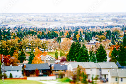 Calgary residential houses in fall autumn - tilt shift