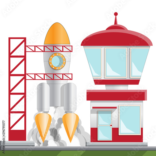 Launching a spacecraft. Vector illustration. Isolated on white background.