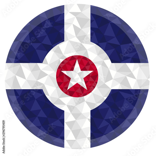 Round badge or button Indianapolis low poly flag with lightening on the edge