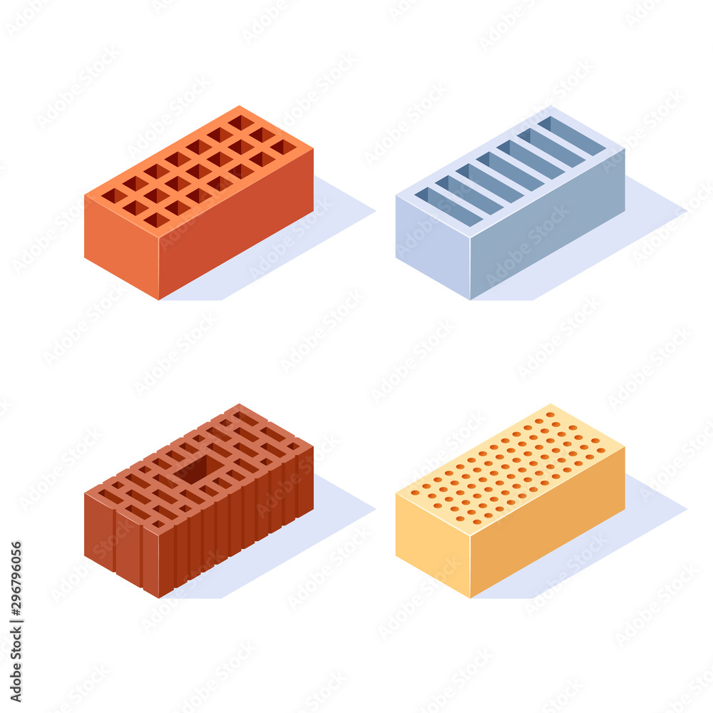 Naklejka premium Brick isometric icons in flat style, vector