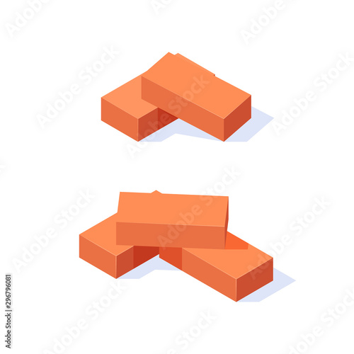 Brick isometric icons in flat style, vector