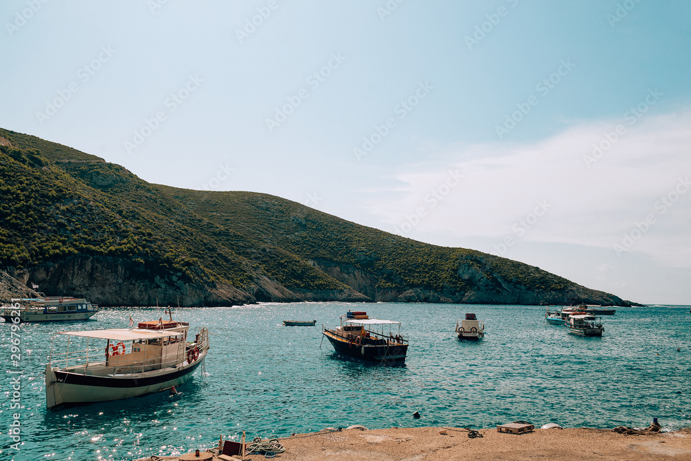 Greece, Zakynthos,Panoramic view,Perfect sand beach and turquoise water Greece, Zakynthos,Panoramic view,Perfect sand beach and turquoise water