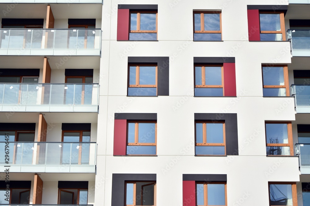 Obraz premium Modern European residential apartment buildings quarter. Abstract architecture, fragment of modern urban geometry.