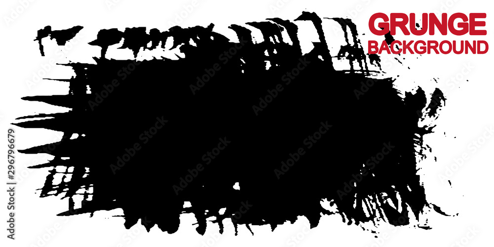 Grunge background black isolated on white. Ink stain. Template for inserting text. Abstract paint trail