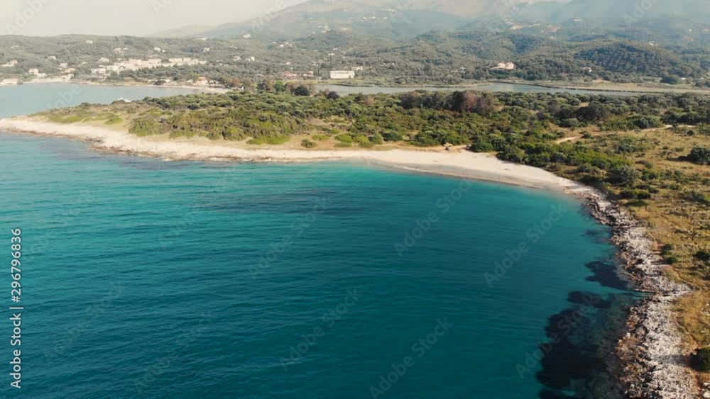 Aerial shot of butybull island. Flight over of open sea. Aerial shot of butybull island. Flight over of open sea.