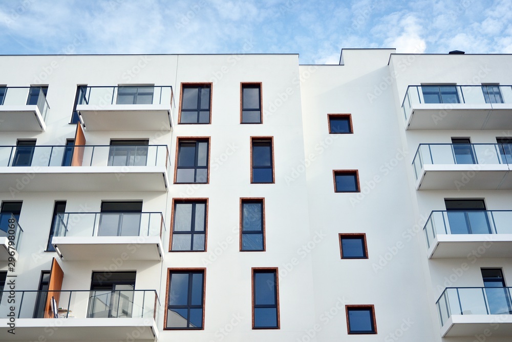 Modern European residential apartment buildings quarter. Abstract architecture, fragment of modern urban geometry.