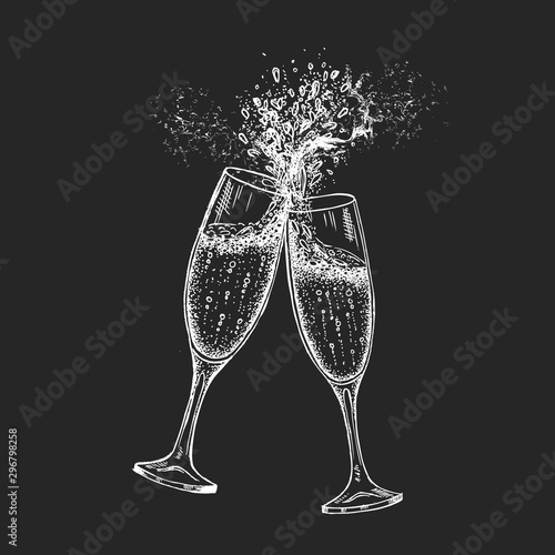 Champagne glasses. Illustration of hand drawing. 