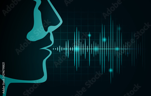 ound wave out of human mouth on black graph. Illustration about level of voice frequency.