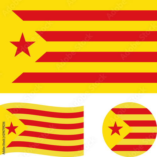 Catalonia Red Estelada flag. Correct proportions, wave, round. Abstract concept, icon set. Vector illustration.