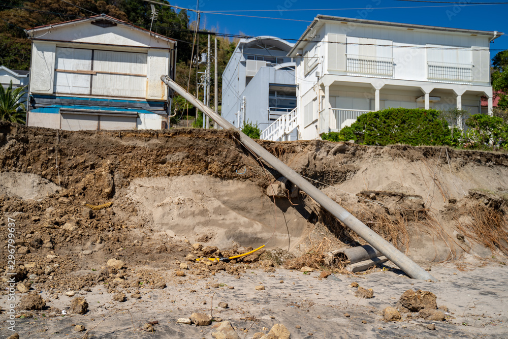 Fotografie Rubble after river flooding disaster, Japan