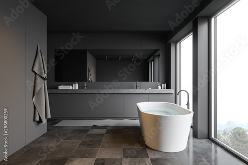 Modern grey panoramic bathroom interior