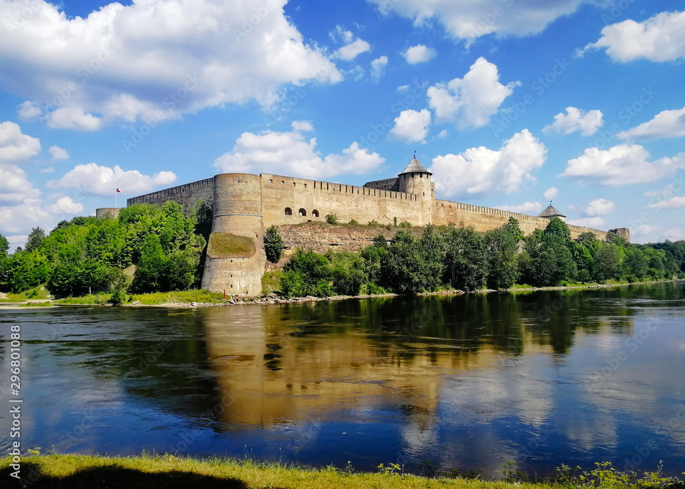 Panoramic view of the Ivangorod fortress on the Narva river