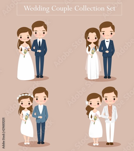 Stampa su tela cute wedding bride and groom couple set for wedding invitation card