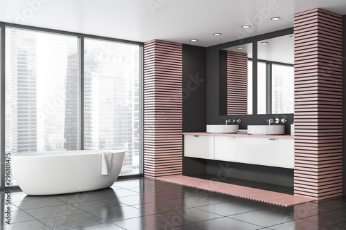 Panoramic gray and pink bathroom