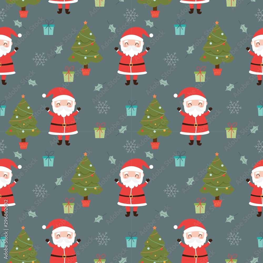 Santa claus and Christmas elements seamless pattern