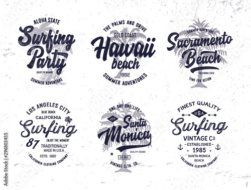 Vintage surf badges collection. T shirt design. Vector Illustration.