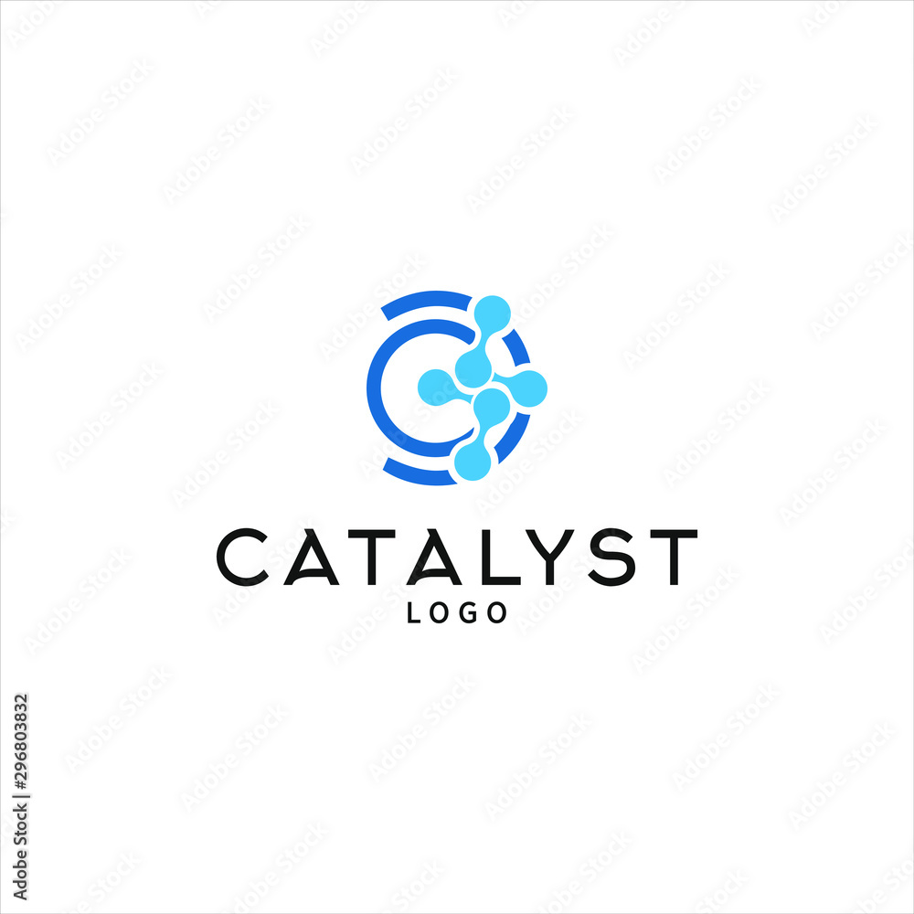 Fototapeta premium Simple modern molecular vector illustration in blue color. Science logo template. laboratory icon design inspiration.