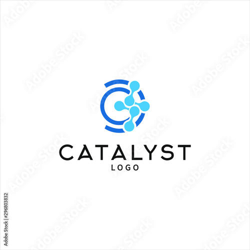 Simple modern molecular vector illustration in blue color. Science logo template. laboratory icon design inspiration.