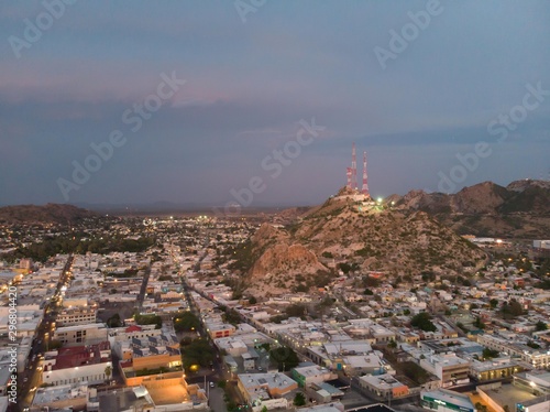 Aerial view of the city in a cloudy afternoon