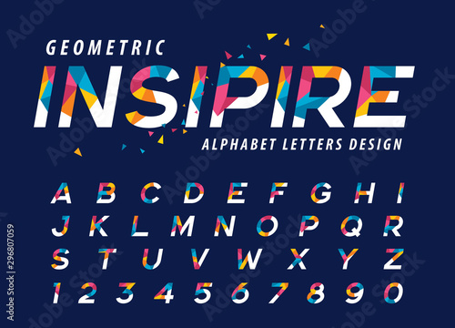 Vector of Geometric Alphabet Letters and numbers, Modern Colorful Triangle Letter