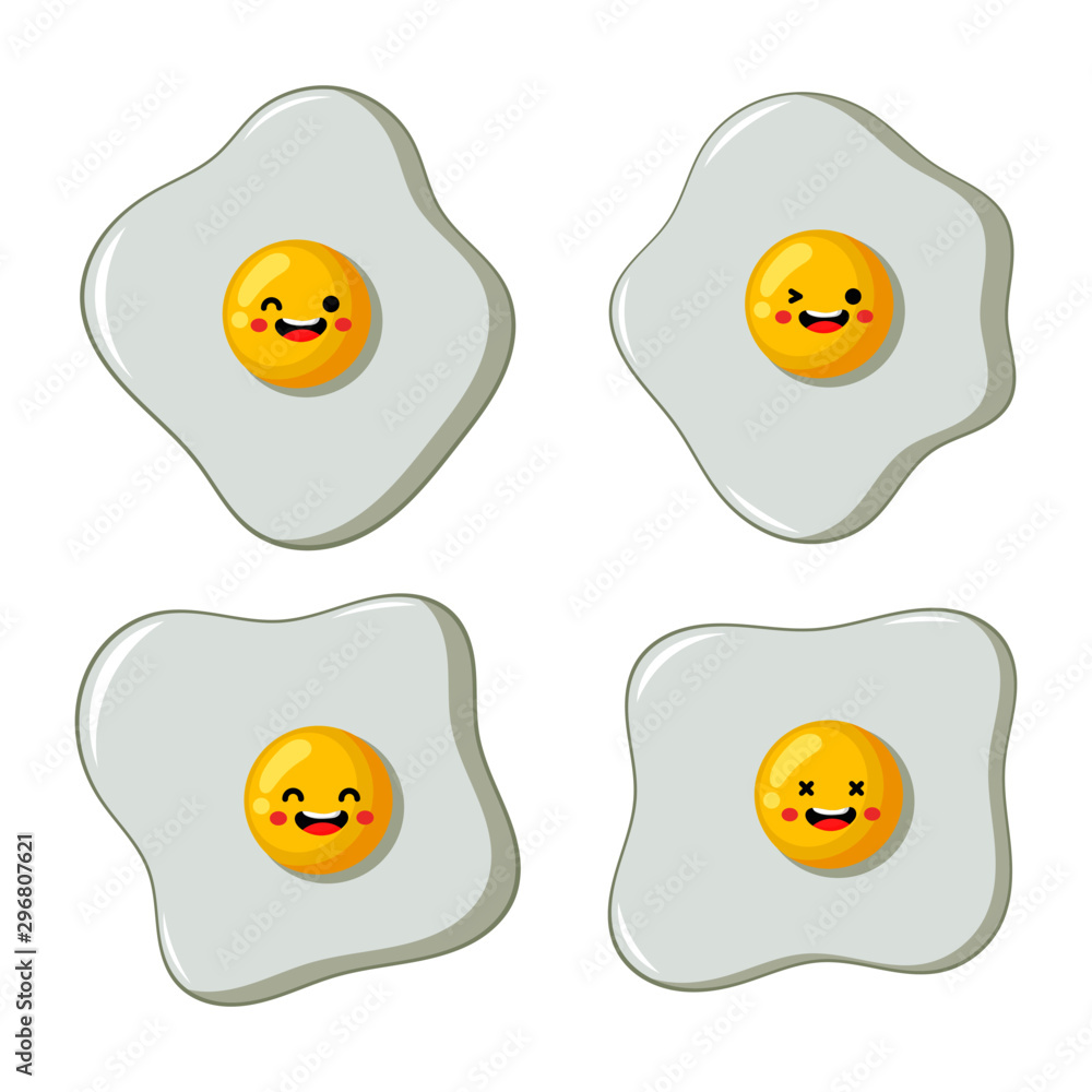 cute fried eggs funny cartoon character on white background. illustration vector. cute fried eggs funny cartoon character on white background. illustration vector.