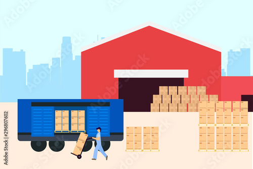 illustration Cargo ship container in the ocean transportation, shipping freight transportation