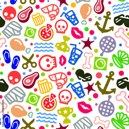 Seamless pattern with sea, technics and equipment icons