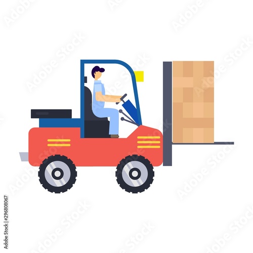 Illustration logistic Blue Truck, Boxes, Warehouse, delivery man, forclift, crane, truck boxes, ship, cargo