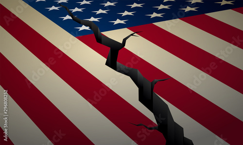 Cracked US flag, vector illustration