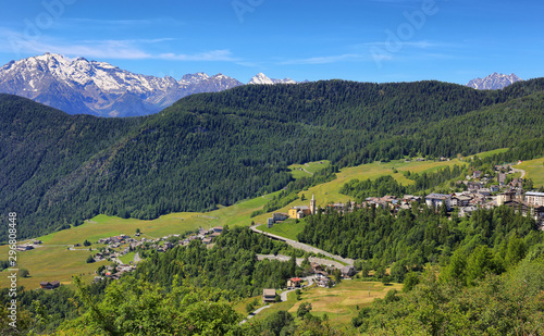 Landscape of Torgnon town in Aosta valley, Italy