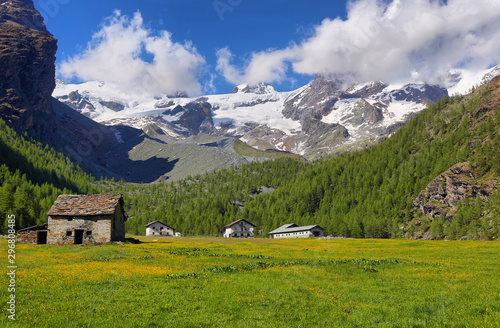 Monte Rosa massif views near Saint Jacques, Aosta Valley, Italy