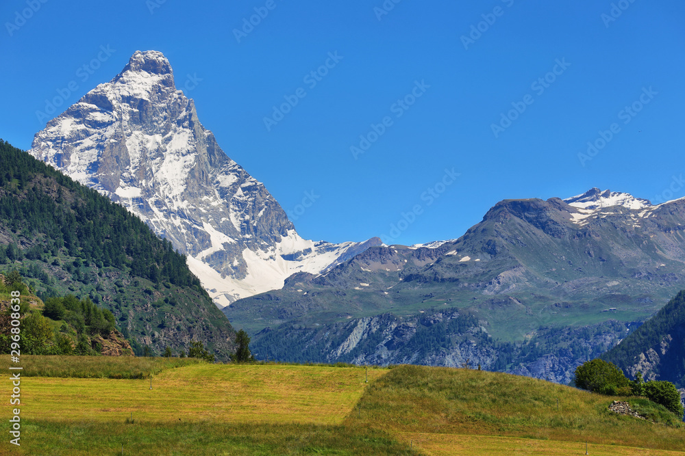 View of the Matterhorn (Cervino) in a beautiful summer day, Italy