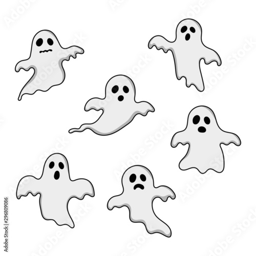 happy halloween ghosts set icons. scary, spirit isolated on white background. vector illustration.