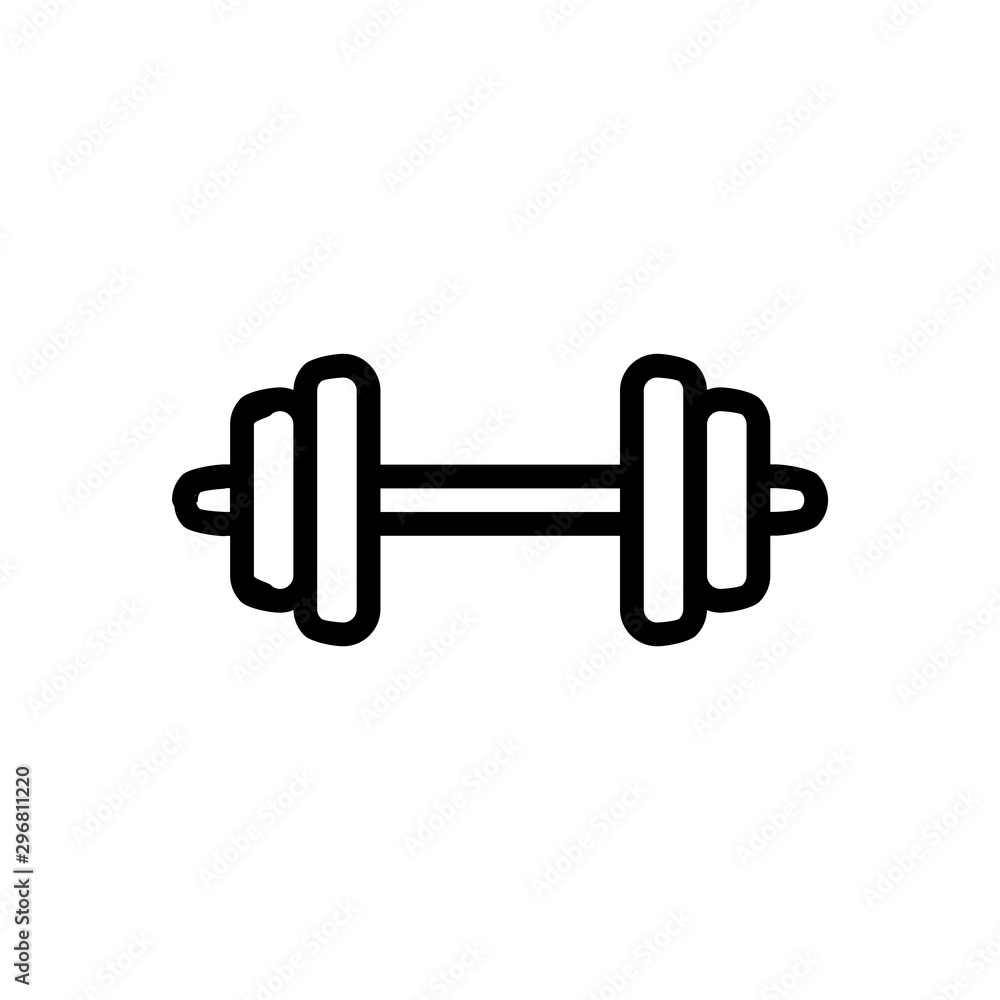 Dumbbell icon. Simple style fitness sport company big sale poster background symbol. Fitness sport logo design element. T-shirt printing. Vector for sticker. Dumbbell icon. Simple style fitness sport company big sale poster background symbol. Fitness sport logo design element. T-shirt printing. Vector for sticker.
