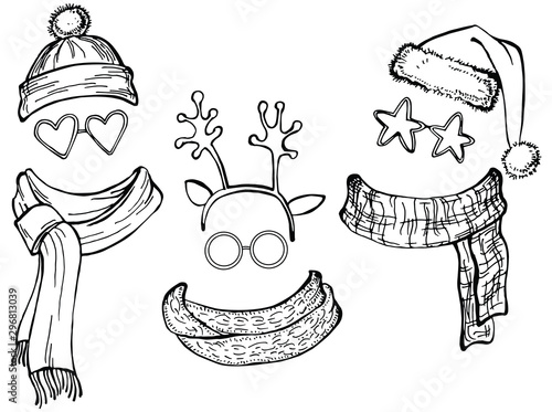 Holiday Collection. Set of christmas clothes on white background. Vector illustration. Christmas and New Year. Template for greeting card, postcard.