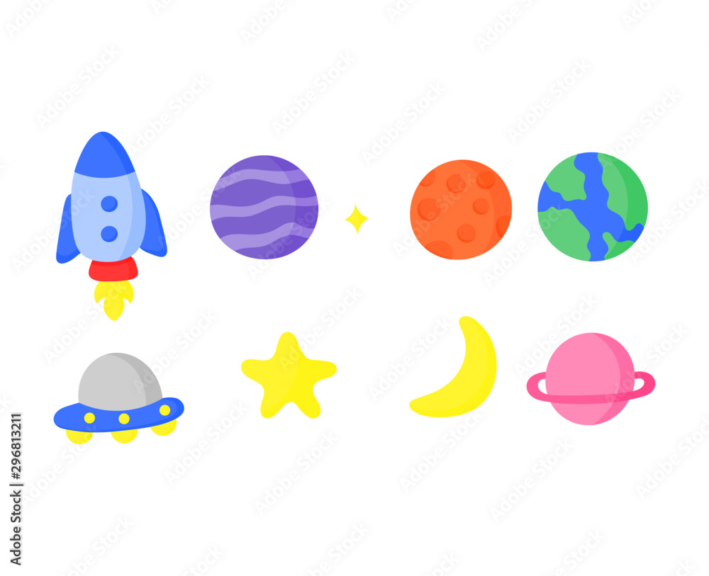 set of cartoon space icons. planets isolated on white background. vector Illustration.