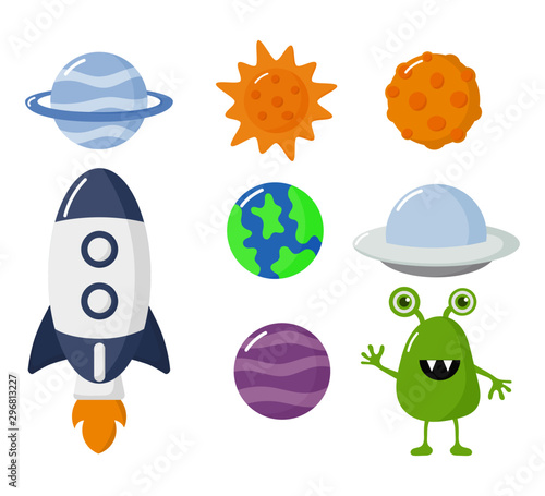 set of kawaii space icons. planets cartoon style. isolated on white background. vector illustration.