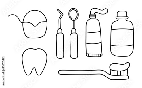 set of dentist equipment icons. planets cartoon style isolated on white background. vector illustration.