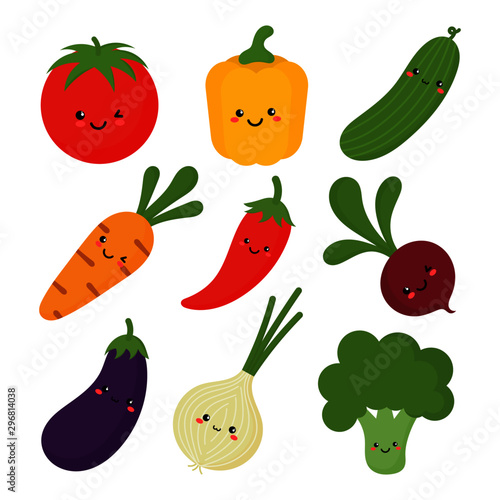 Wallpaper Mural set of cute funny vegetable kawaii style icons isolated on white background. illustration vector.   Torontodigital.ca