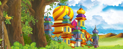 Cartoon nature scene with b...