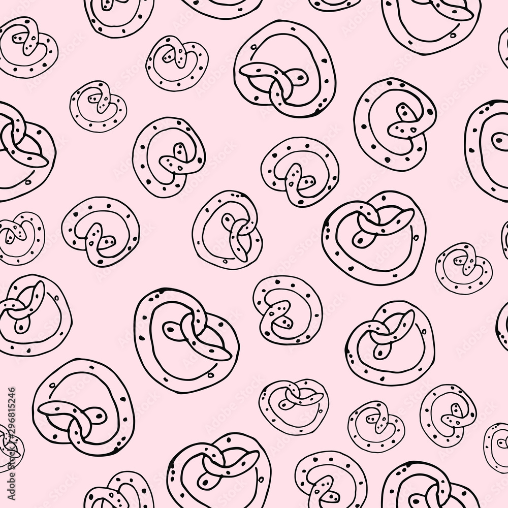 Obraz premium pretzel seamless pattern cookie vector snack bread scarf isolated wallpaper tile background illustration design