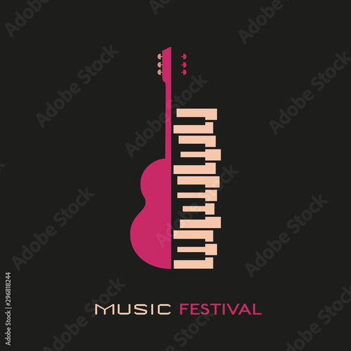 Guitar and piano hand drawn flat colorful music vector icon