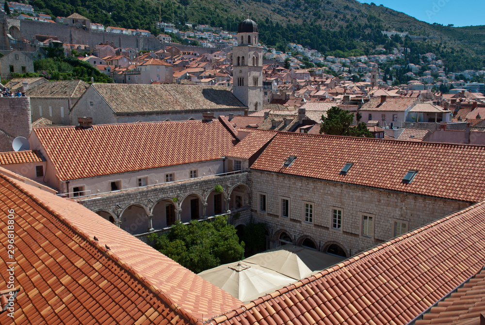 Croatia: Rooftops in Dubrovnik's Old City, in the middle St. Saviour Church