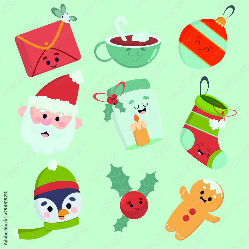 Fototapeta premium set of christmas icons. flat design illustration